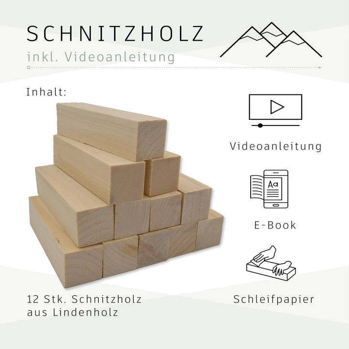 12er Pack Schnitzholz Linde aus den Alpen Schnitzanleitung – Rohlinge aus unbehandeltem Lindenholz z