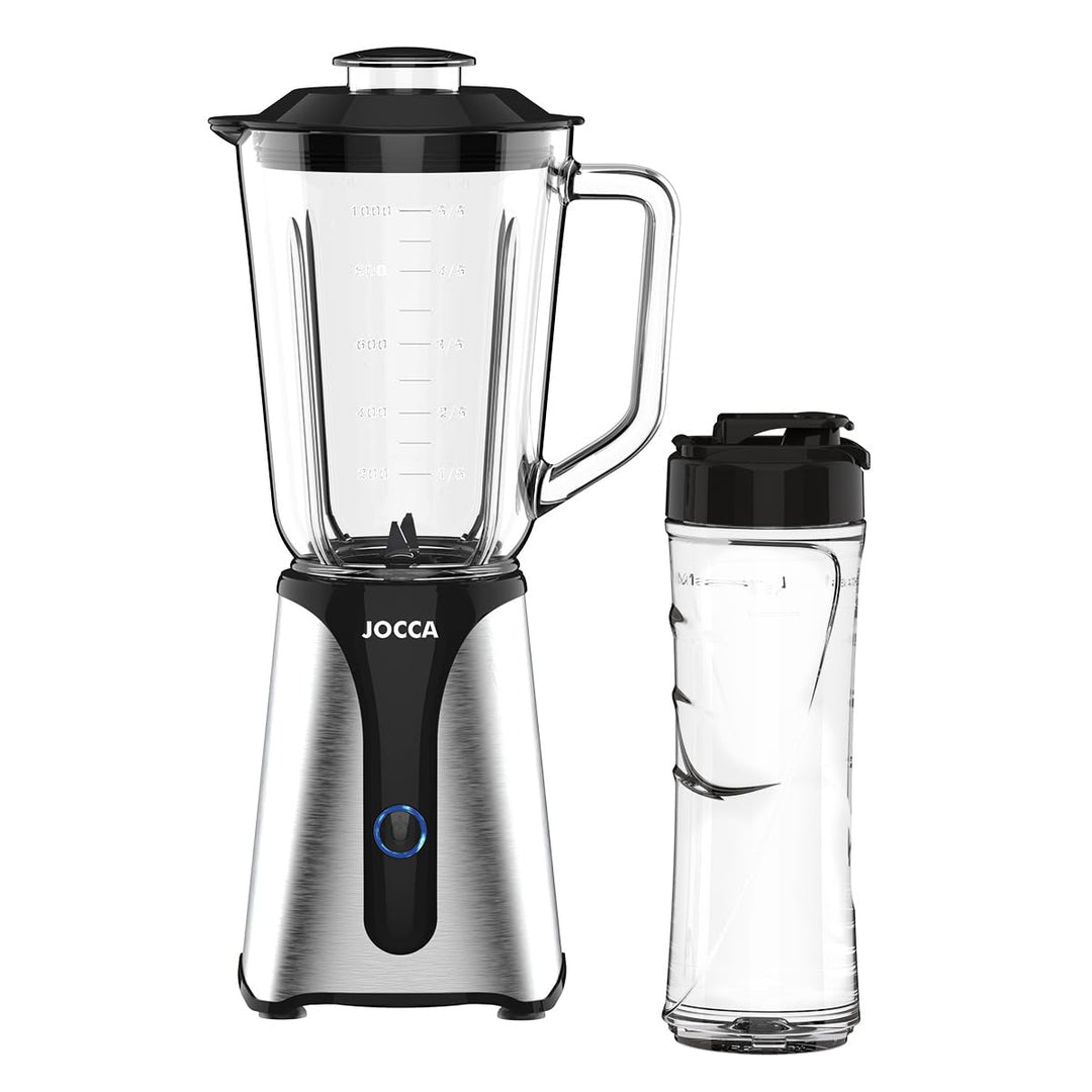 JOCCA – Glasmixer mit Reiseflasche/350 W Leistung, Mixer/1 l Krug und 600 ml Flasche/LED-Licht, abne