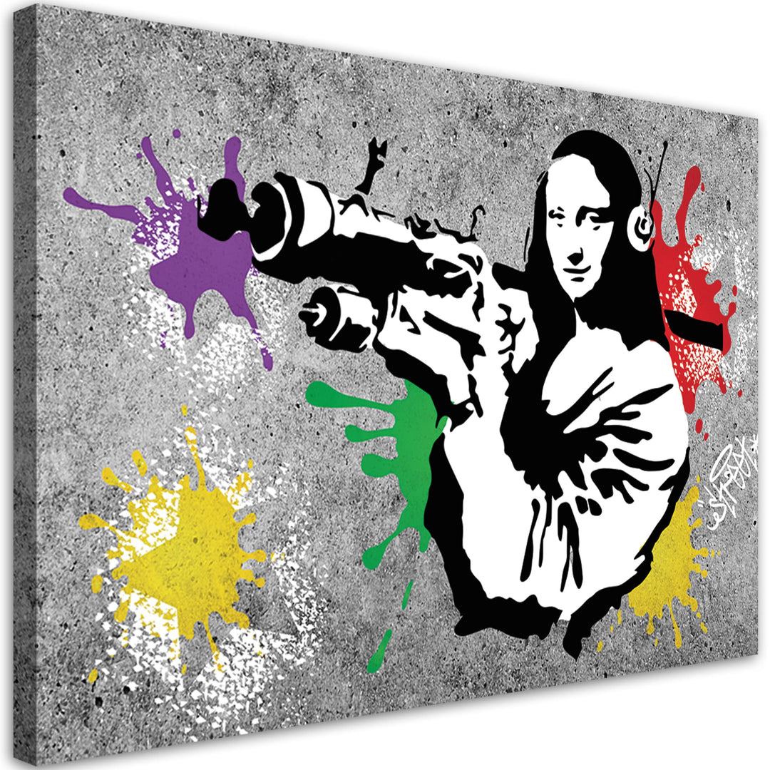 Feeby Bilder 115x75 cm Banksy Mona Lisa 1 tlg Modern Wandbilder Leinwandbilder Bild auf Leinwand Kun