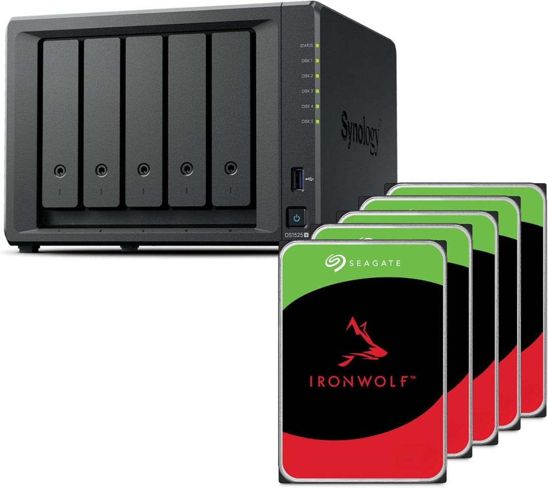 Synology Diskstation NAS DS1525+ Bundle 20TB Seagate (5X 4TB Ironwolf) 5 Bay, 8GB RAM, 20TB