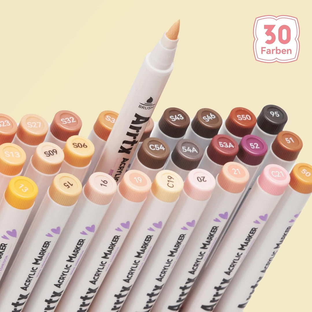 Arrtx Acrylstifte für Steine Bemalen, 30 Hautfarben Acrylstifte Marker, Malstifte für Künstler und E