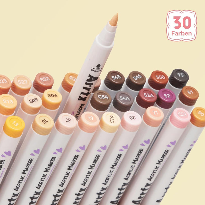 Arrtx Acrylstifte für Steine Bemalen, 30 Hautfarben Acrylstifte Marker, Malstifte für Künstler und E
