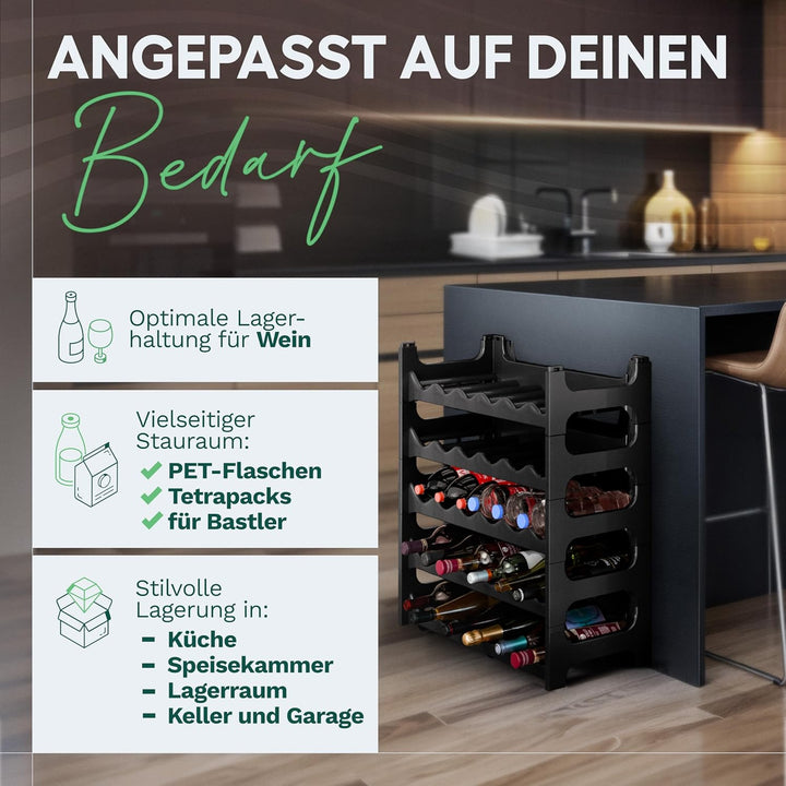 Novaliv Flaschenregal für 24 Flaschen aus Kunststoff, erweiterbar, Weinregal stapelbar, Schwarz, Get