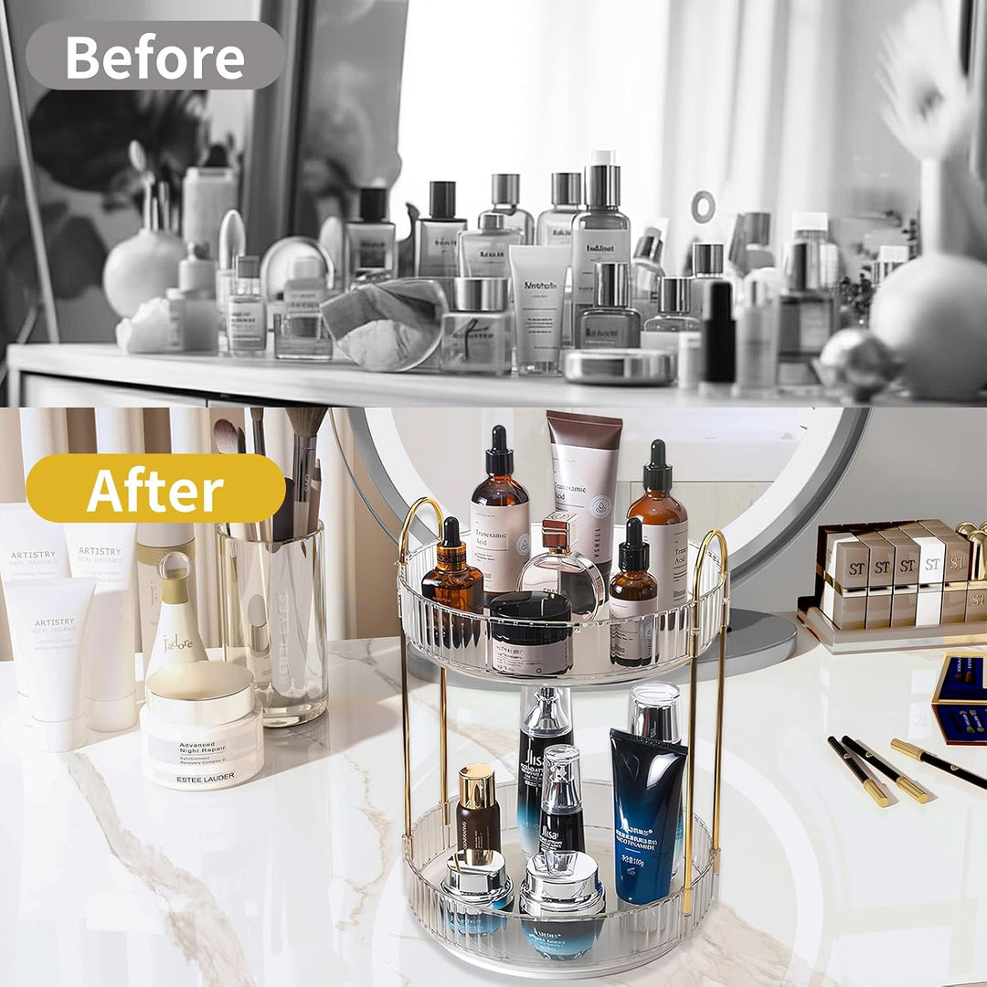 Asayuee 360 Grad drehbarer Make-up-Organizer, 2 Ebenen, grosse Kapazität, Make-up-Organizer und Aufb