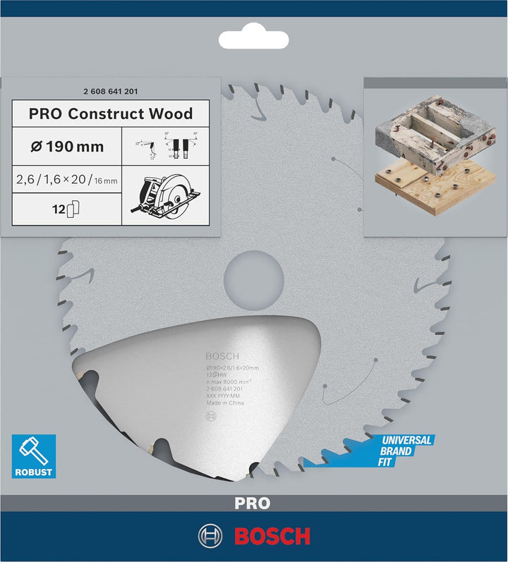 Bosch 1x PRO Construction Wood Kreissägeblatt für Netz-Handkreissägen (für Bauholz mit Mörtel und Nä