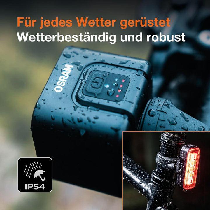 OSRAM LEDsBIKE COMPACT 100 Set, wiederaufladbares Fahrradlicht-Set – Vorder- und Rücklicht, mit Brem