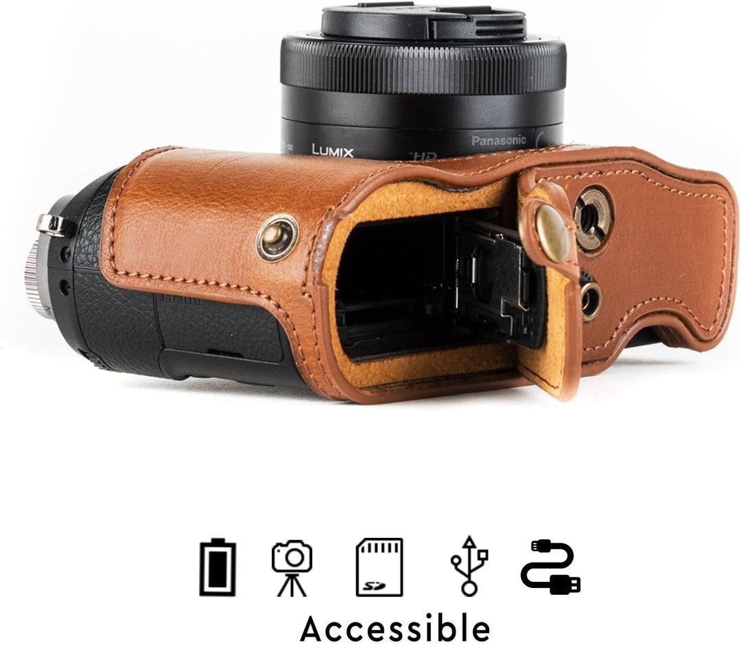 MegaGear Panasonic Lumix DMC-GX85, GX80 mit 12-32mm Objektiv Ever Ready Leder Kamera-Case mit Trager
