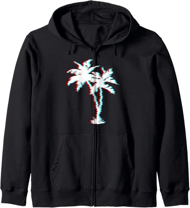 Palme mit Glitch-Effect Ästhetisches Vaporwave Kapuzenjacke