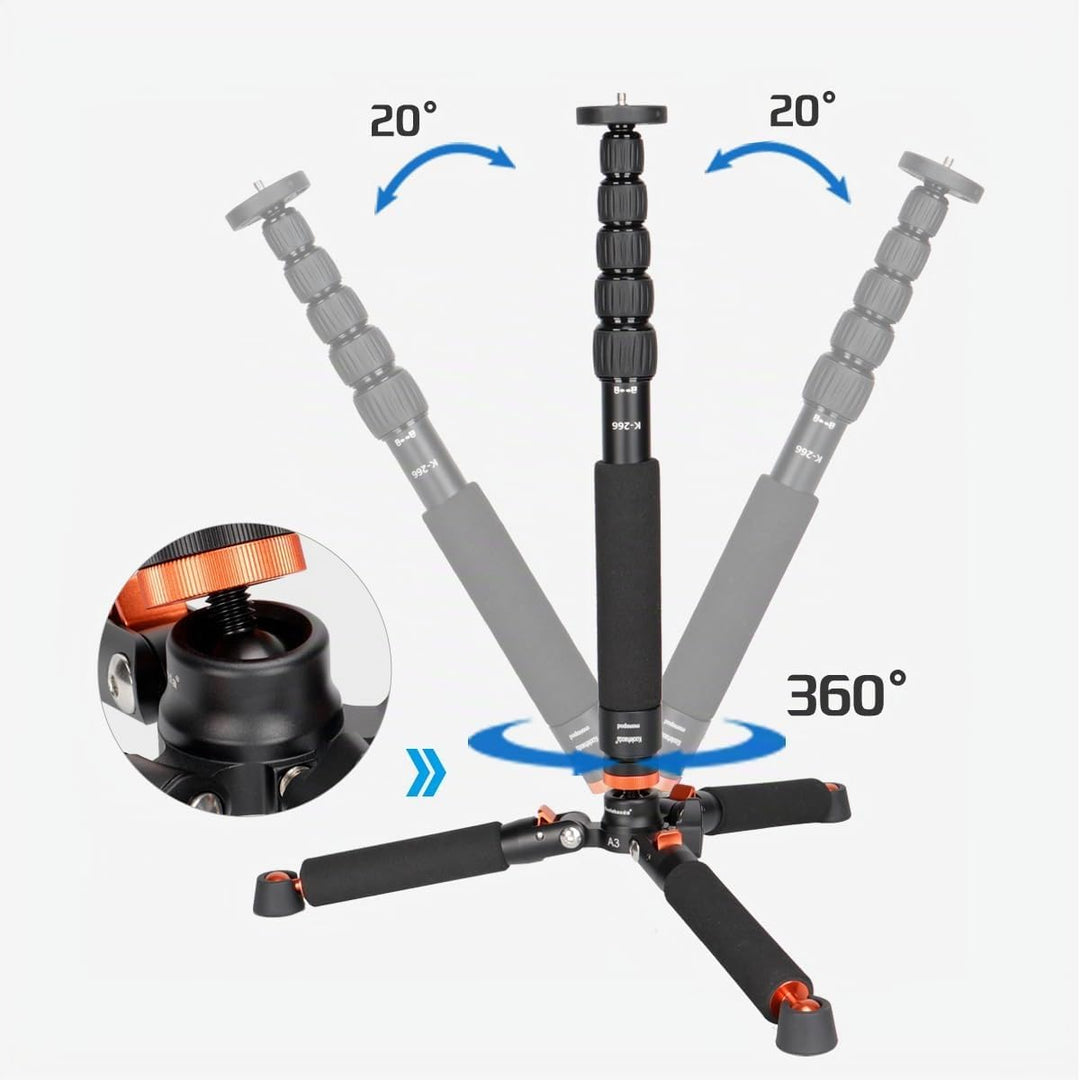 Koolehaoda Kamera-Einbeinstativ aus Aluminium mit Stativbasis aus Metall. 6 Abschnitte, 46–177 cm ve