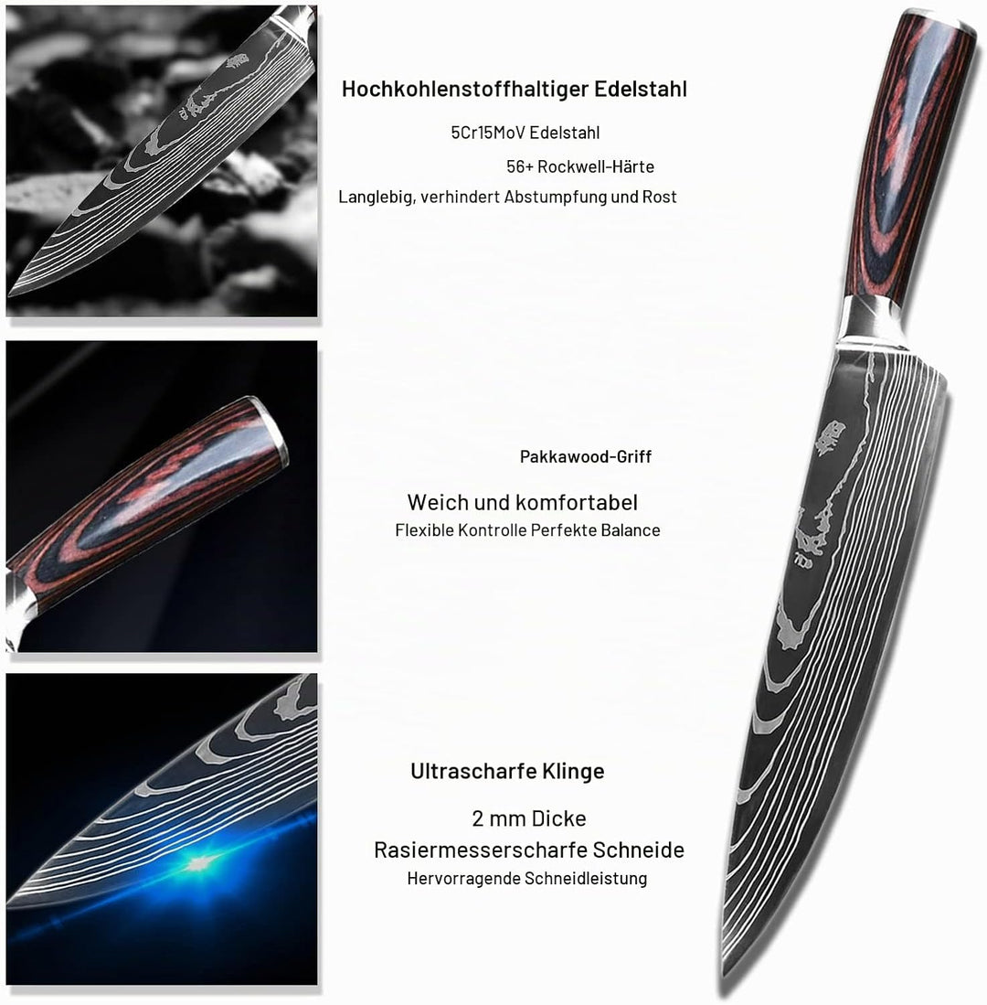 Gustrug Messerset 5-tlg Küchenmesser Set mit Ergonomischen Griff, Profi Messer Set aus Hochwertigem