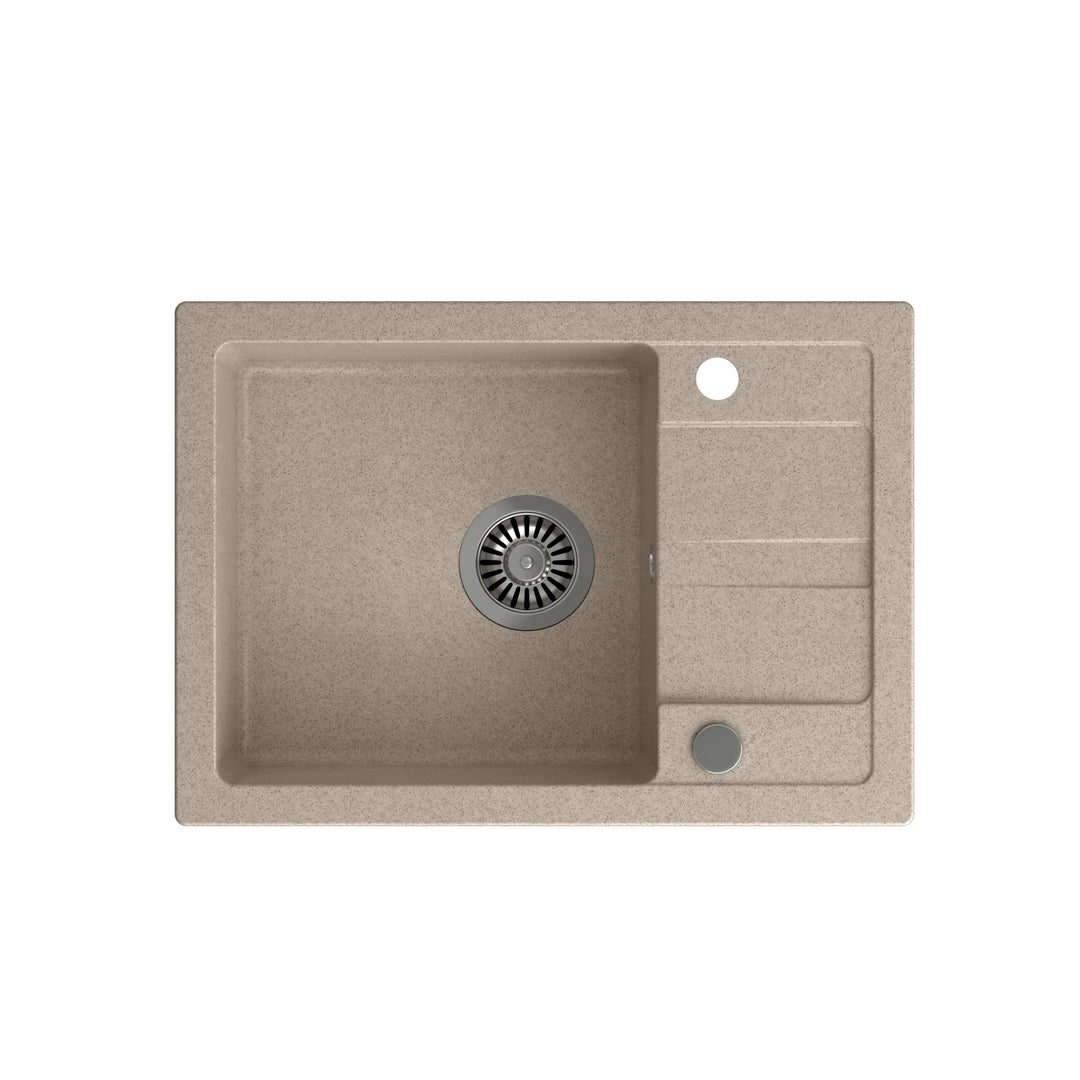 VBChome Spülbecken Beige 62 x 44 cm Granit Einzelbecken Einbauspüle Abtroffläche Gesprenkelt Reversi