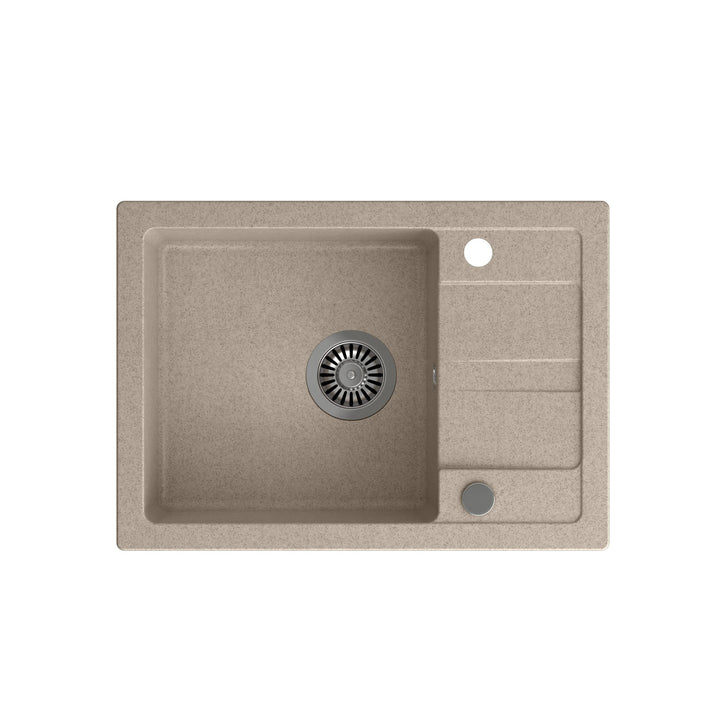VBChome Spülbecken Beige 62 x 44 cm Granit Einzelbecken Einbauspüle Abtroffläche Gesprenkelt Reversi