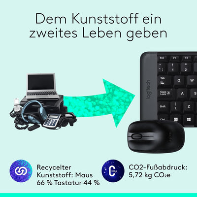 Logitech MK220 Kompaktes, Kabelloses Set mit Tastatur und Maus für Windows, US QWERTY-Layout - Schwa