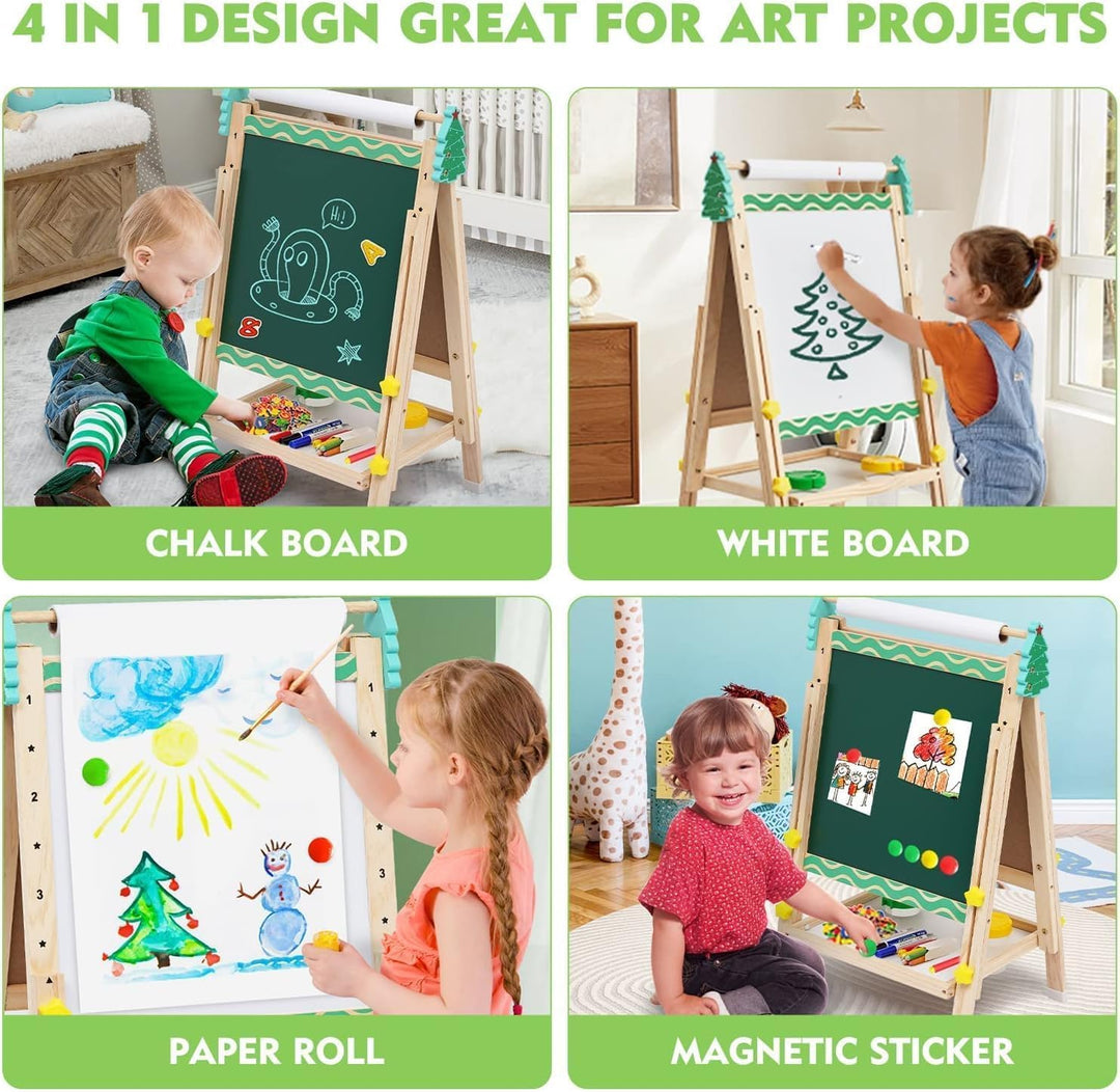 Kinder Spiel Tafel aus Holz|Verstellbare Doppelseitige Whiteboard und Tafel-Staffelei mit Buchstaben