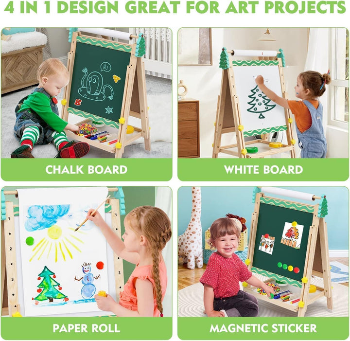 Kinder Spiel Tafel aus Holz|Verstellbare Doppelseitige Whiteboard und Tafel-Staffelei mit Buchstaben