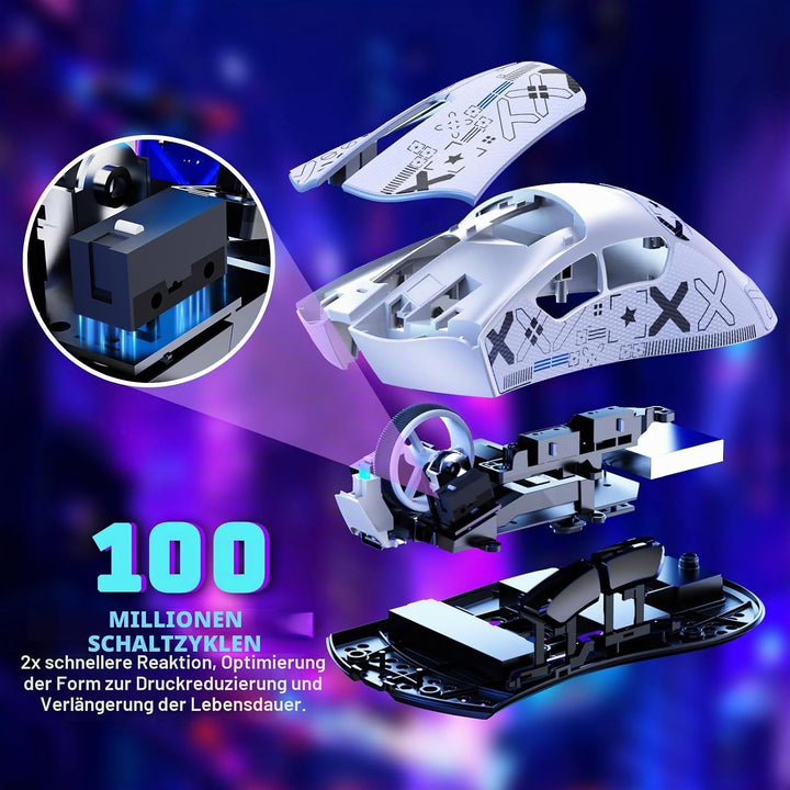MAMBASNAKE X Attack Shark V3 PAW3311 Kabellose Gaming Maus-Weiss+Type White, White