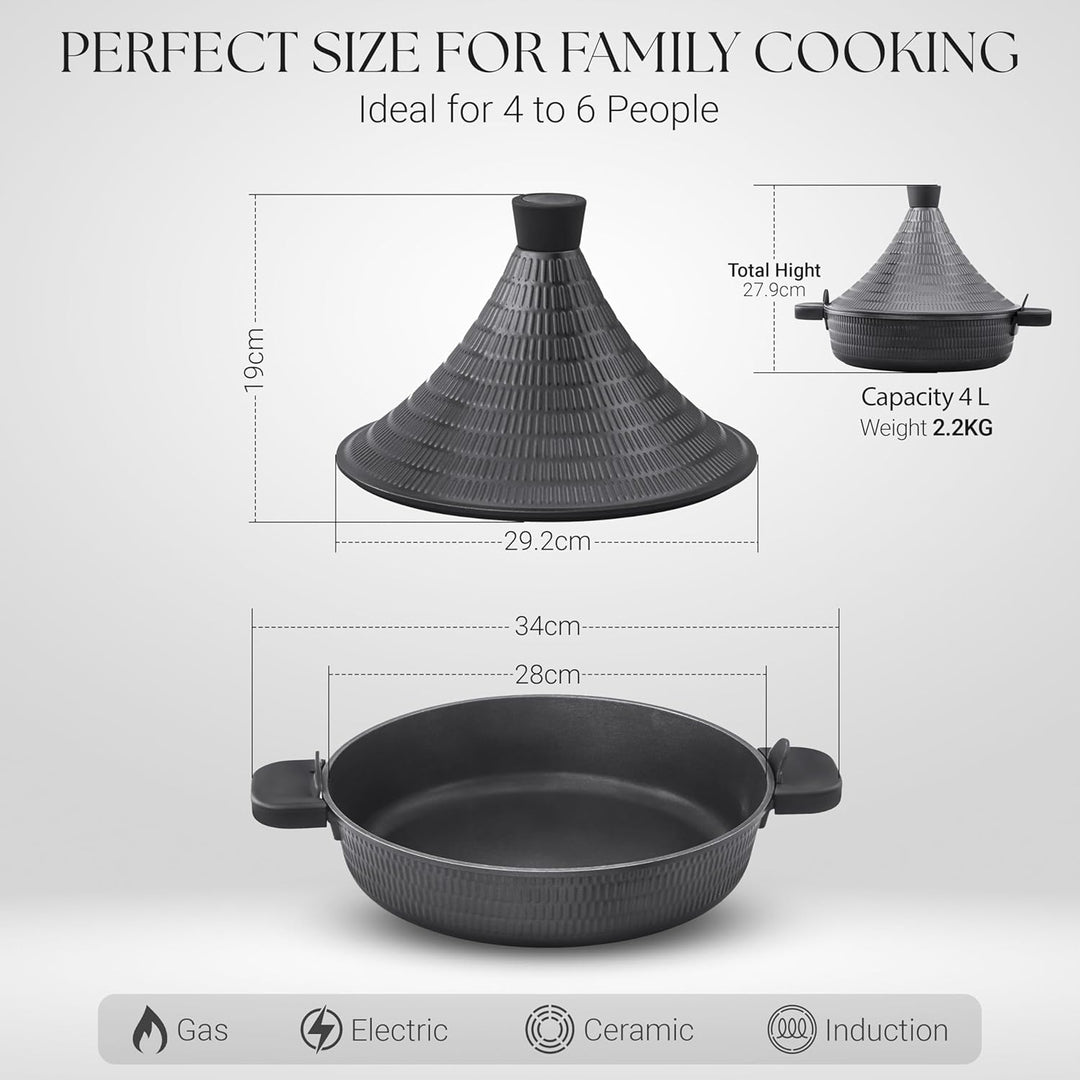 INTIGNIS Aluminium Tajine 28cm, Antihaft, Induktion & Gas Herd geeignet, Deckel mit Selbstbastfunkti
