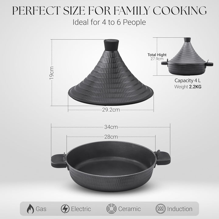 INTIGNIS Aluminium Tajine 28cm, Antihaft, Induktion & Gas Herd geeignet, Deckel mit Selbstbastfunkti