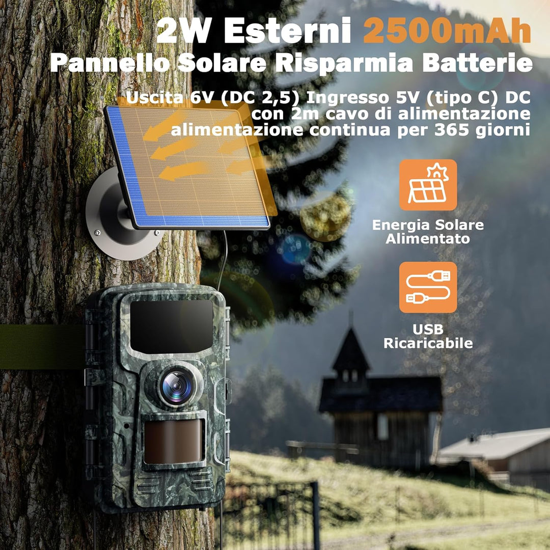 VOOPEAK Wildkamera mit Solarpanel, 4K 48MP Wildkamera mit Nachtsicht Bewegungsaktiviert, Wildtierkam