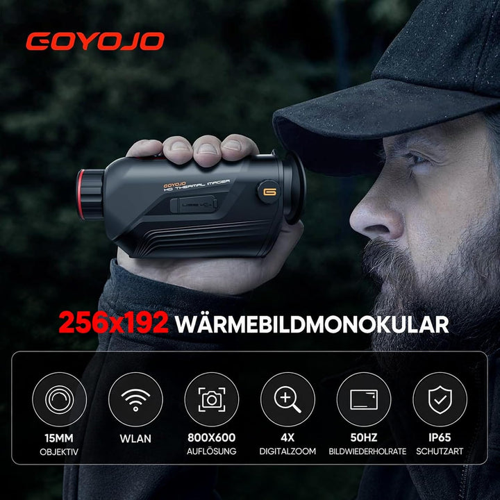 GOYOJO Handheld-Wärmebild-Monokular mit 15-mm-Fokalobjektiv, 256 x 192 (25 Hz), Integrierte drahtlos