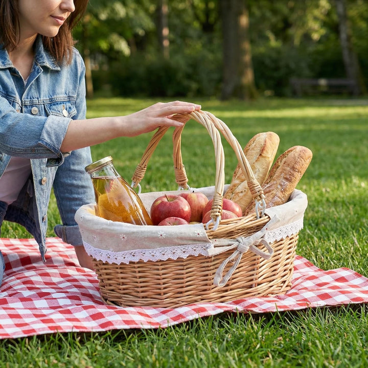 Vintage Picknickkorb aus Weide: Handgeflochtener Obstkorb für Küche, Speisekammer, Garten Und Terras