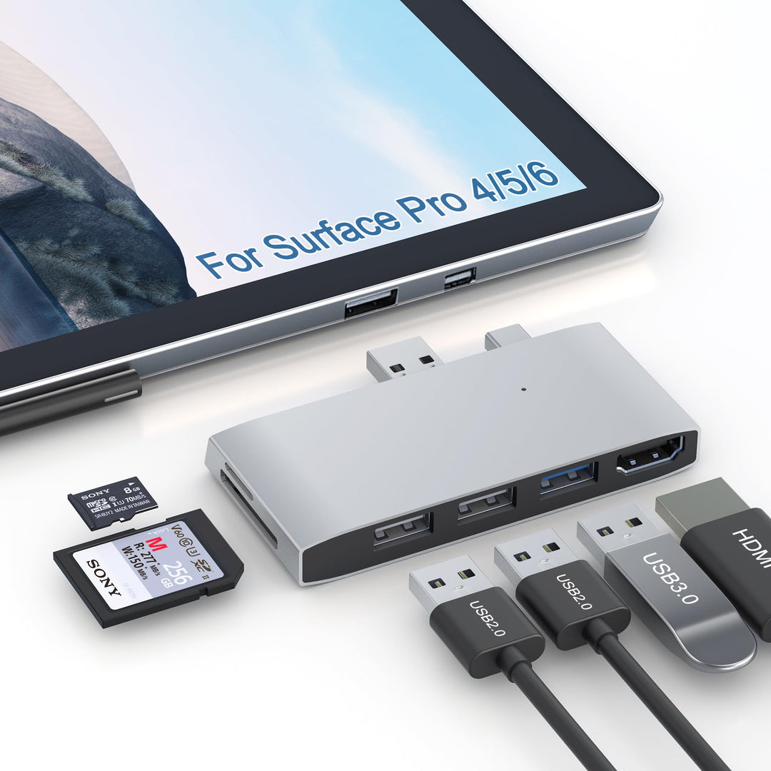 USB Hub Surface Pro 6/5/4 Docking Station Adapter, 6 in 2 Multiport Dock Zubehör mit USB 3.0, 4K HDM