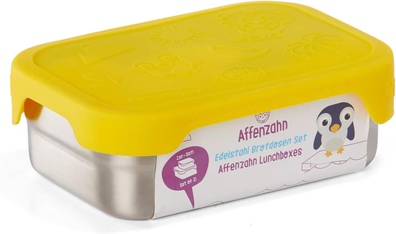 Affenzahn Edelstahl Brotdosen Set inkl. Snack-Box Silikon-Deckel BPA-frei Spülmaschinenfest Tiger, T