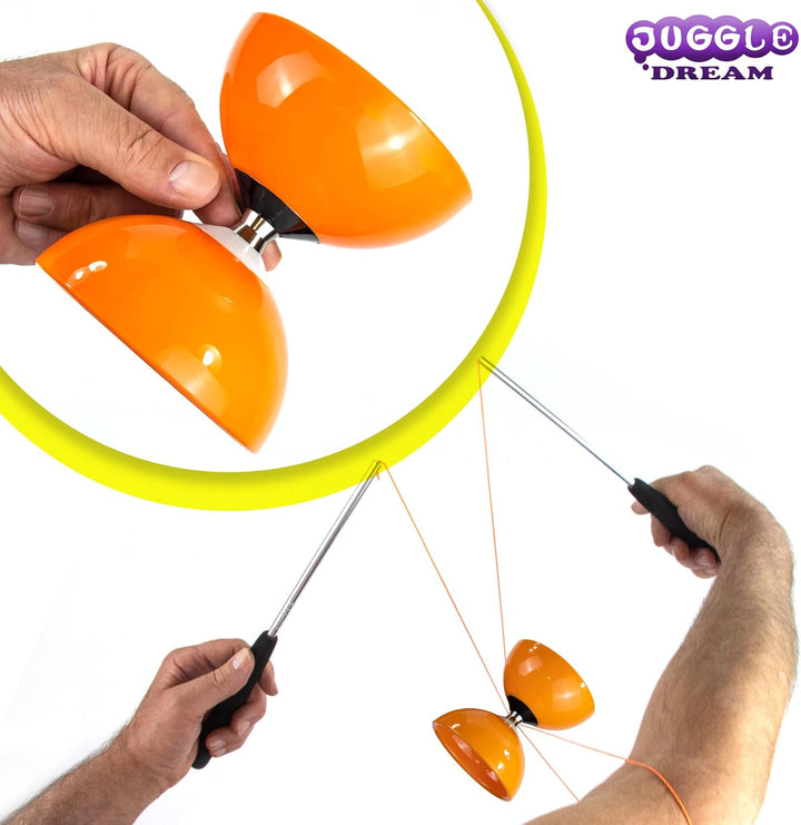 Juggle Dream Carousel Diabolo Jonglier-Set - Dreifach-Kugellagerachse - mit Aluminiumstäben und Onli
