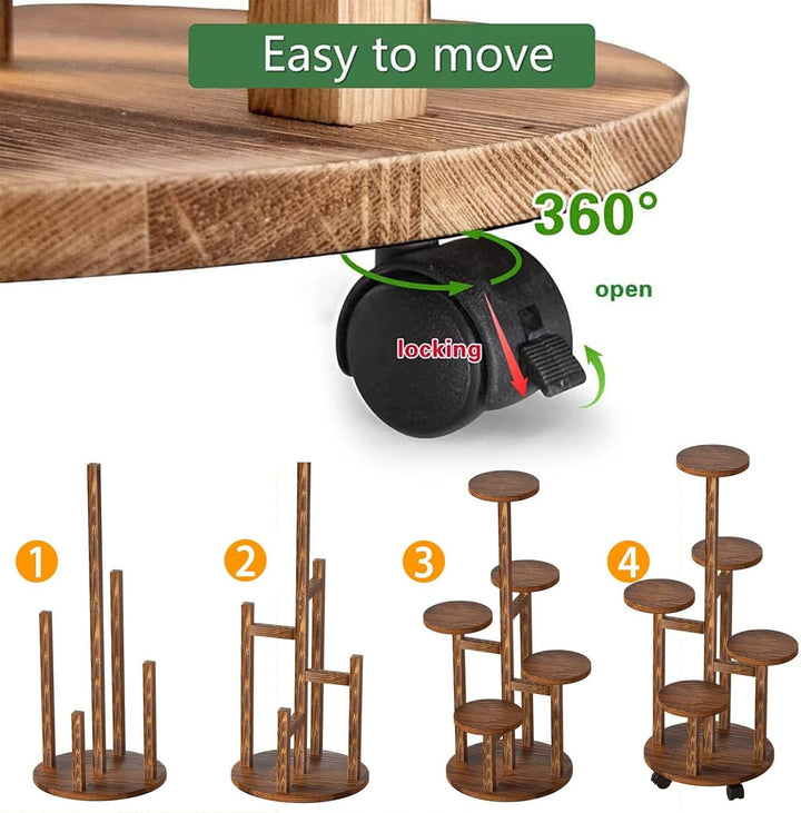 Wuciray Blumenständer Holz Pflanzenständer mit Rädern 5-Tier Pflanzentreppe Pflanzenregal Blumenbank