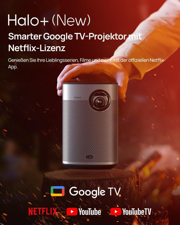 XGIMI Halo+ GTV 1080P Tragbarer Beamer mit Mehrwinkelständer, Google TV mit lizenziertem Netflix, 70