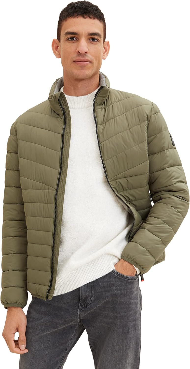 TOM TAILOR Herren Lightweight Steppjacke mit Stehkragen, 10415 - Dusty Olive Green