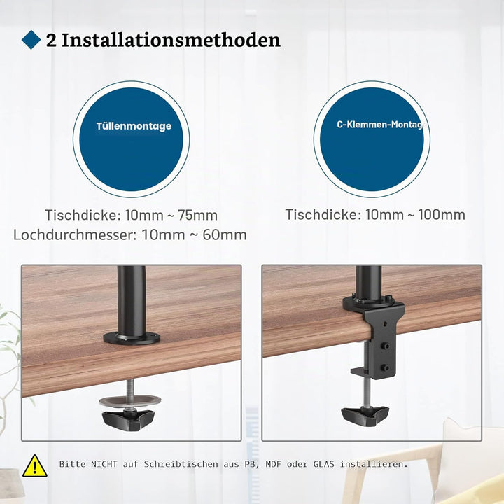 BONTEC PC-Monitorhalterung für 2 Monitore von 13 – 32 Zoll, PC-Monitorarm höhenverstellbar, drehbar