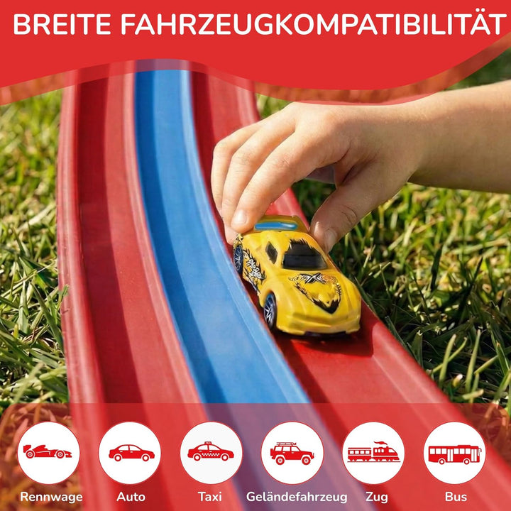 3-Spur Flexible Autorennbahn Set mit 2 Loopings (5M), Rennbahn mit Autos & Tragtasche, Schwerkraft &