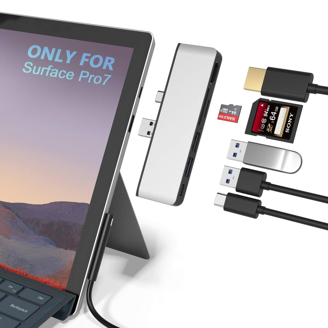 Rytaki Microsoft Surface Pro 7 USB C Hub Docking Station, 6-in-2 Aluminium Surface Pro 7 USB Hub mit
