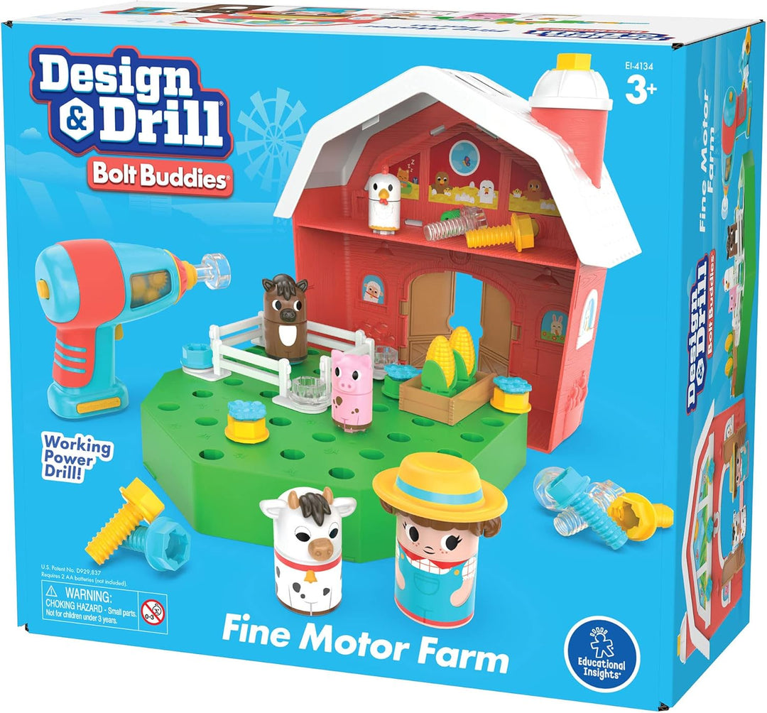Learning Resources Design & Drill Schrauberkumpel Scheune, Bauernhof-Spielzeugset mit Landwirt, MINT