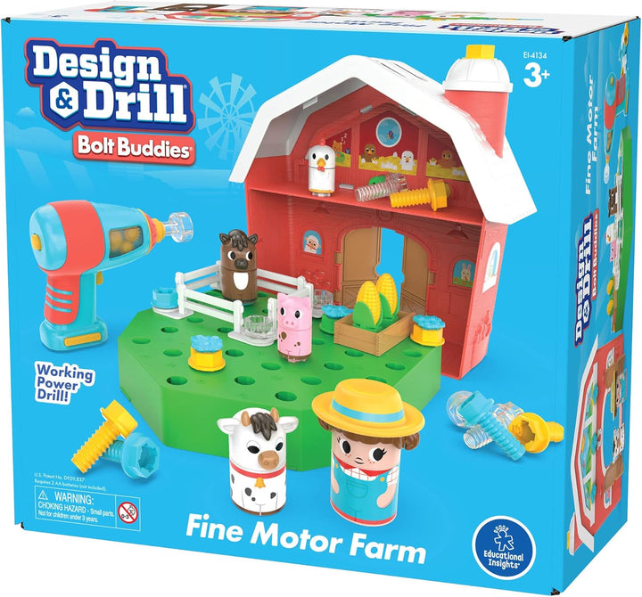 Learning Resources Design & Drill Schrauberkumpel Scheune, Bauernhof-Spielzeugset mit Landwirt, MINT