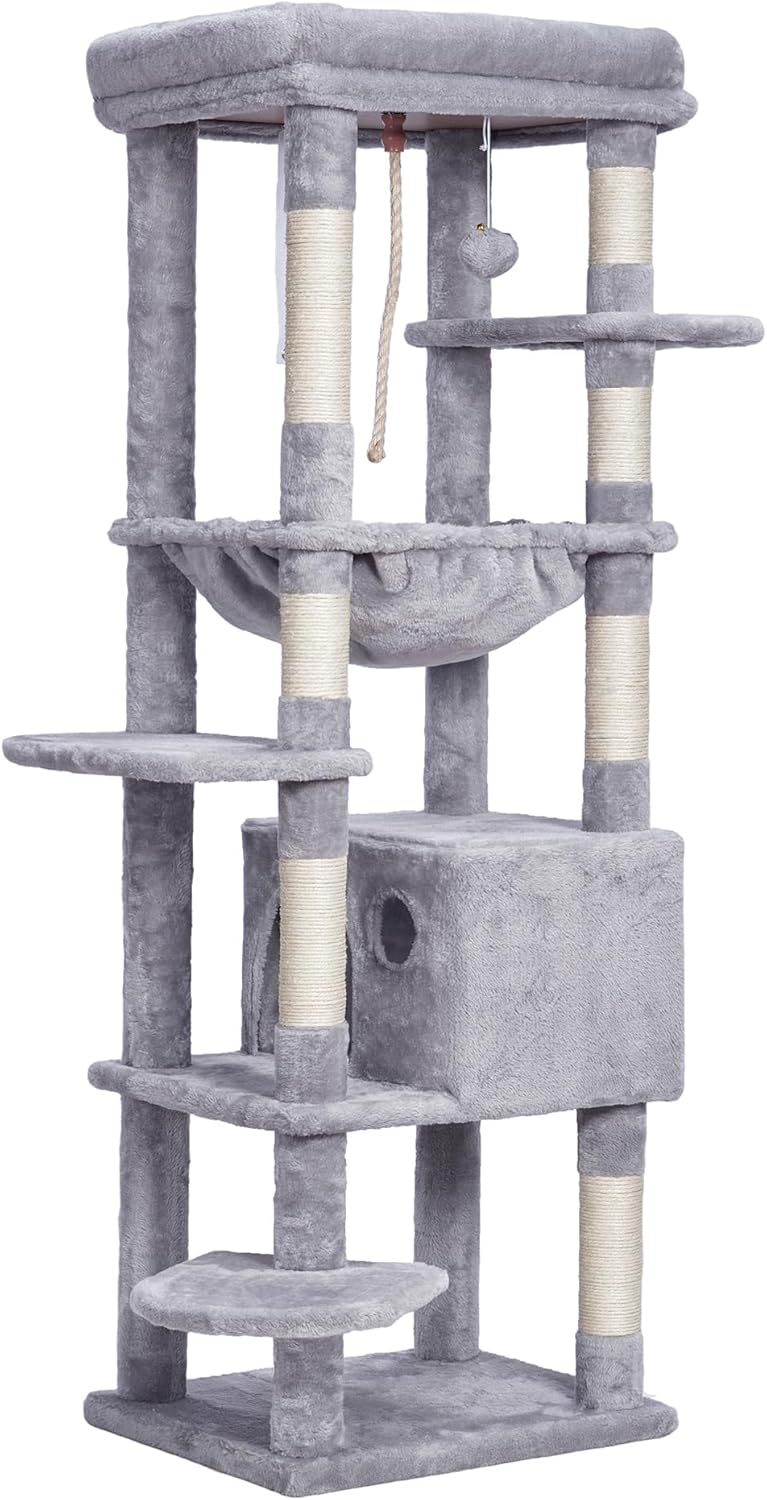 Heybly Kratzbaum, mit Decken, für grosse Katze, Katzenbaum, grosse Plattformen, Höhle, 50 x 50 x 153