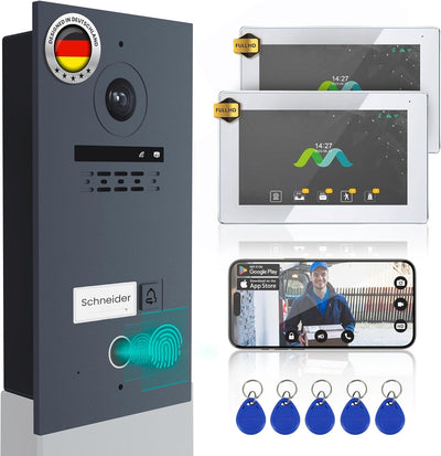 MATHFEL 1 Familienhaus Fingerprint 2 Draht Bus WLAN Video-Türsprechanlage, 10 Zoll Monitor mit Full