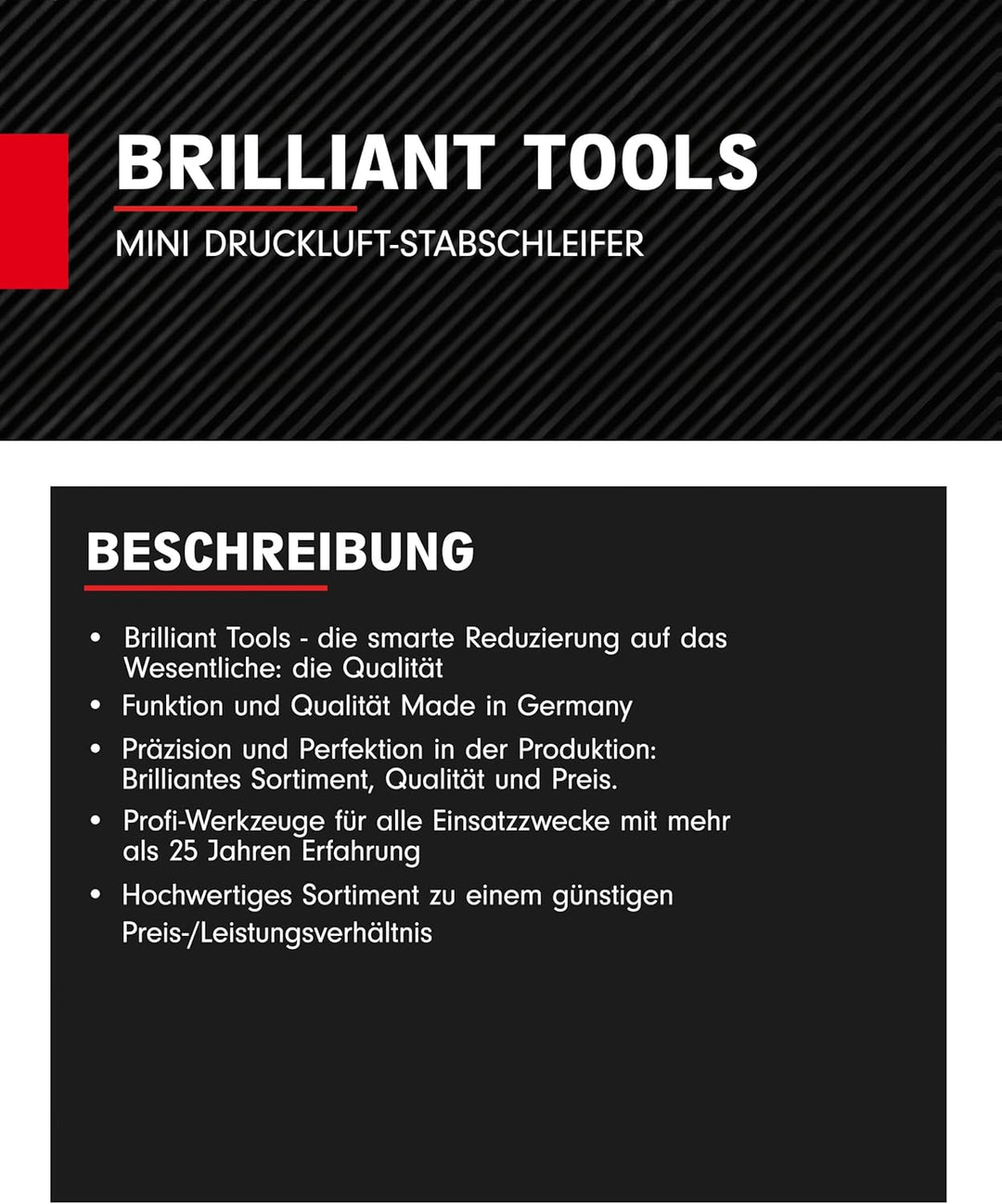 BRILLIANT TOOLS Mini Stabschleifer Druckluft gerade BT160702 22.000 U/min I Geradschleifer mit Drehz