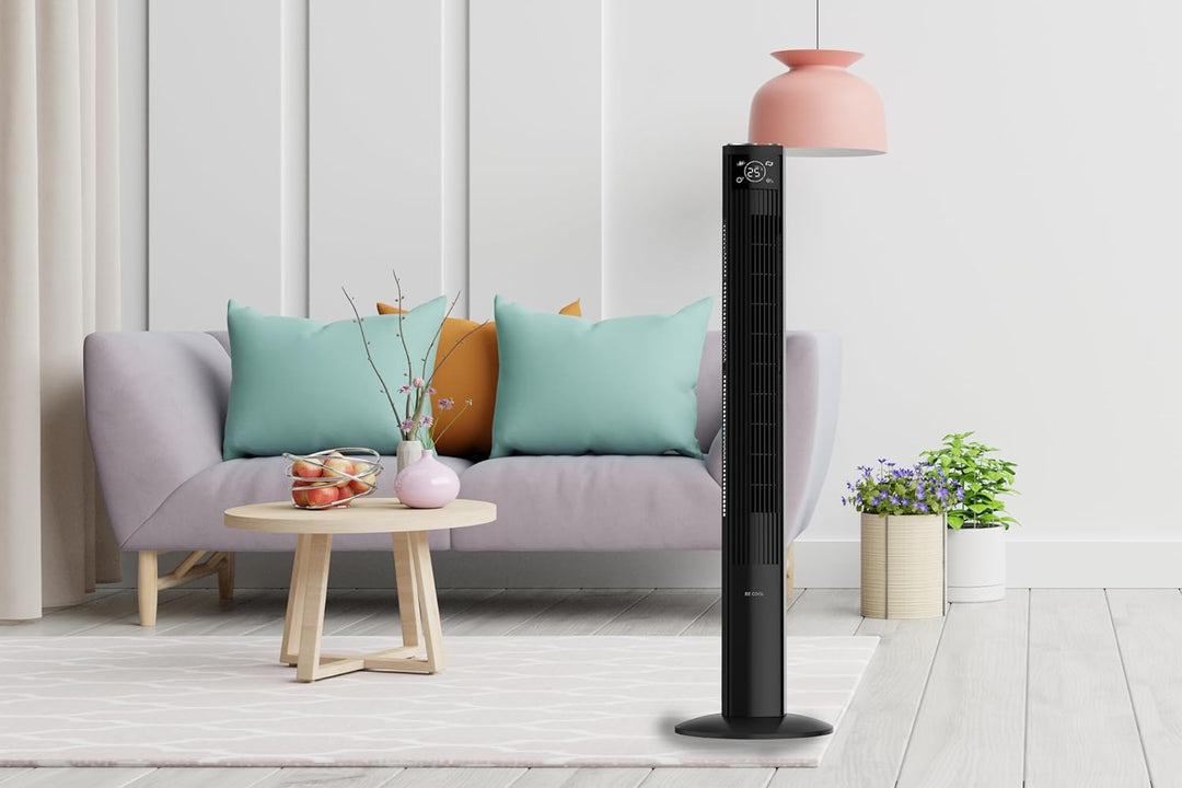 BE COOL Turm-Ventilator – Effektiver Turmventilator für Innenbereich, 3 Geschwindigkeiten, Luftreini
