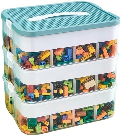 Dreifach Aufbewahrungsbox für Lego Bausteine Ablagefächer Stapelbar Kisten Spielzeug Aufbewahrung mi