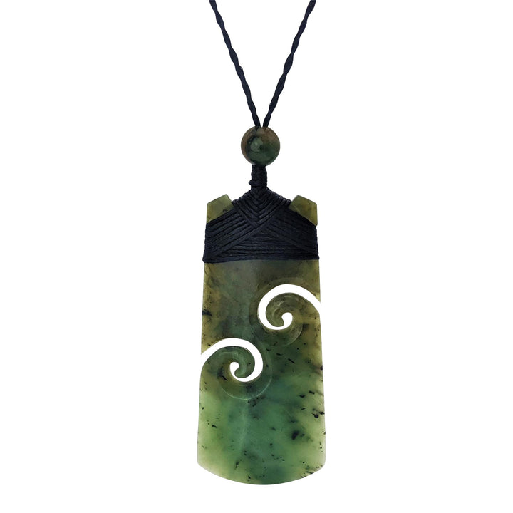 81stgeneration Unisex Geschnitzte Nephrit Jade Grünstein Maori Doppel Koru Toki Anhänger Halskette