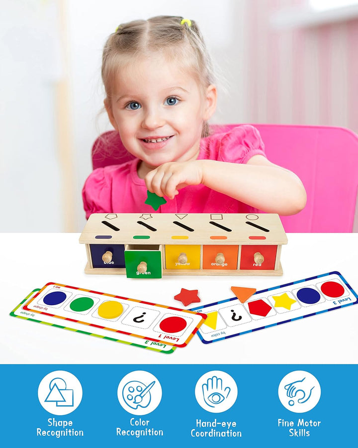 Coogam Montessori Toys Holz-Sortierbox in Farbform, geometrische passende Blöcke, frühes Lernen, päd