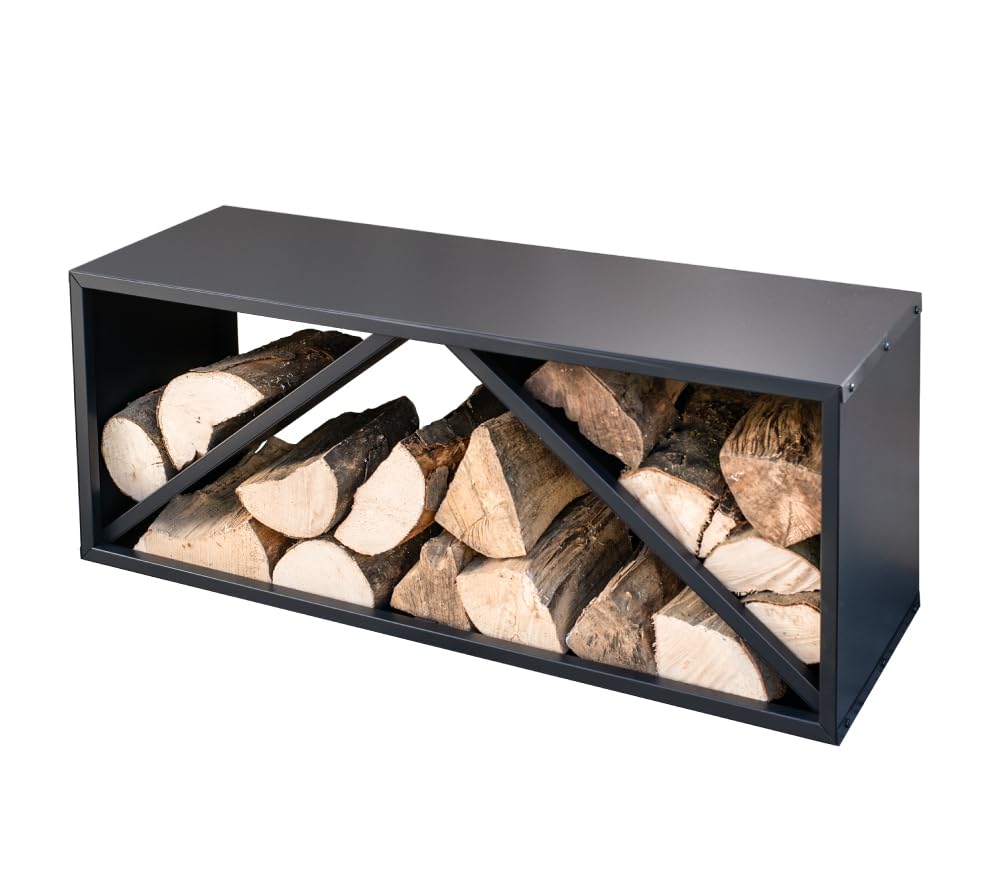 WESTMANN Kaminholzregal aus Stahl | 104x34x40 cm Schwarz | Feuerholzregal für den Innen- & Aussenber