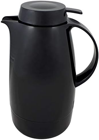 Helios Servitherm Thermoskanne Schwarz 1,3L – 6h Heiss - Hält Getränke heiss & kalt – Einhandbedienu