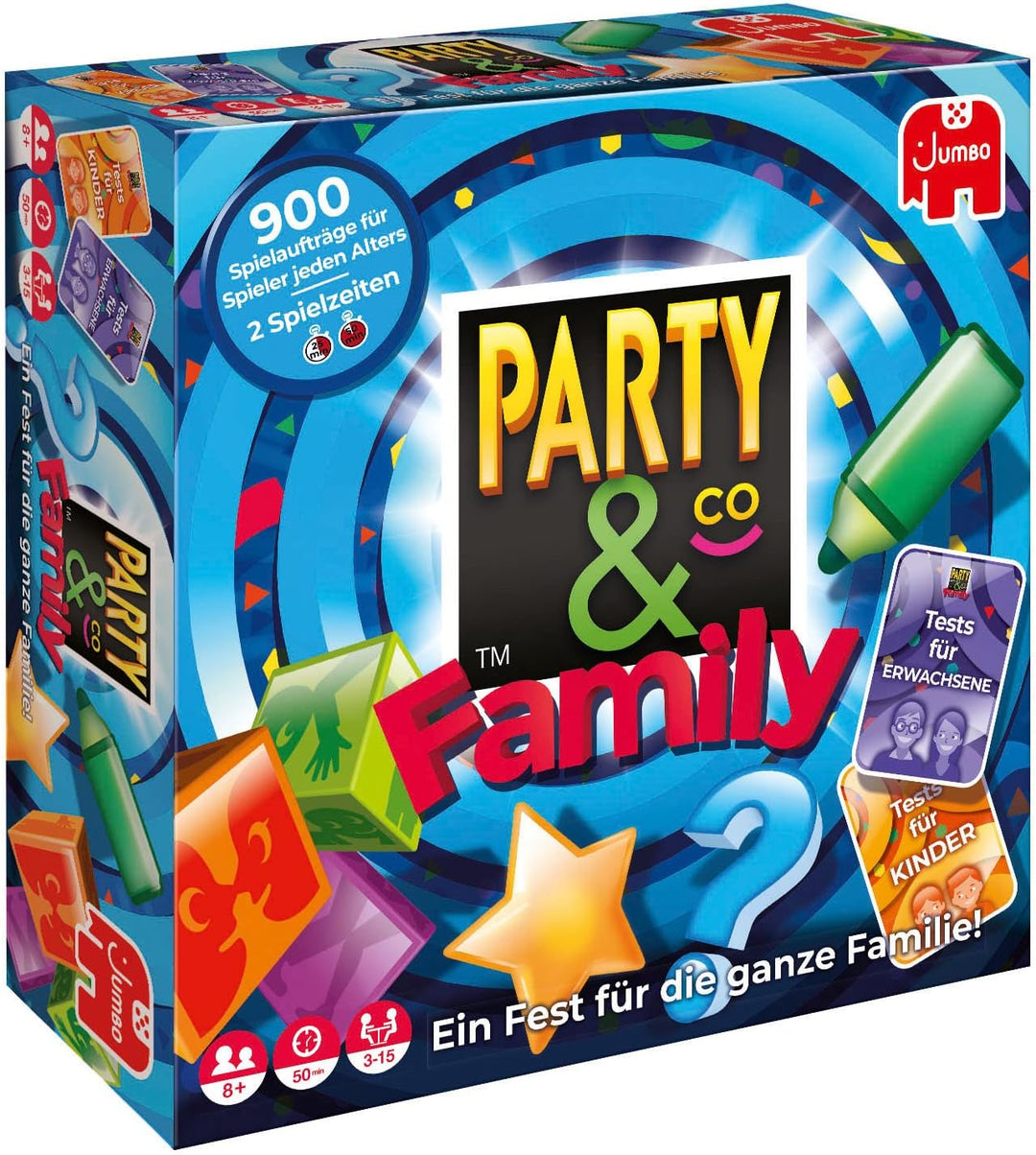 - Party & Co. Family Multi-Test-Brettspiel, 3 bis 15 Spieler, ab 8 Jahren, auf Deutsch