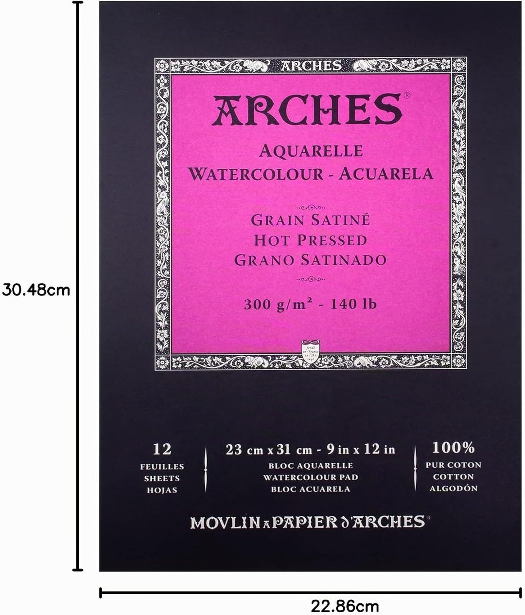 Arches 1795097 Aquarellpapier im Block (23 x 31 cm Kopfgeleimt 300g/m² Satiniert) 12 Blatt naturweis