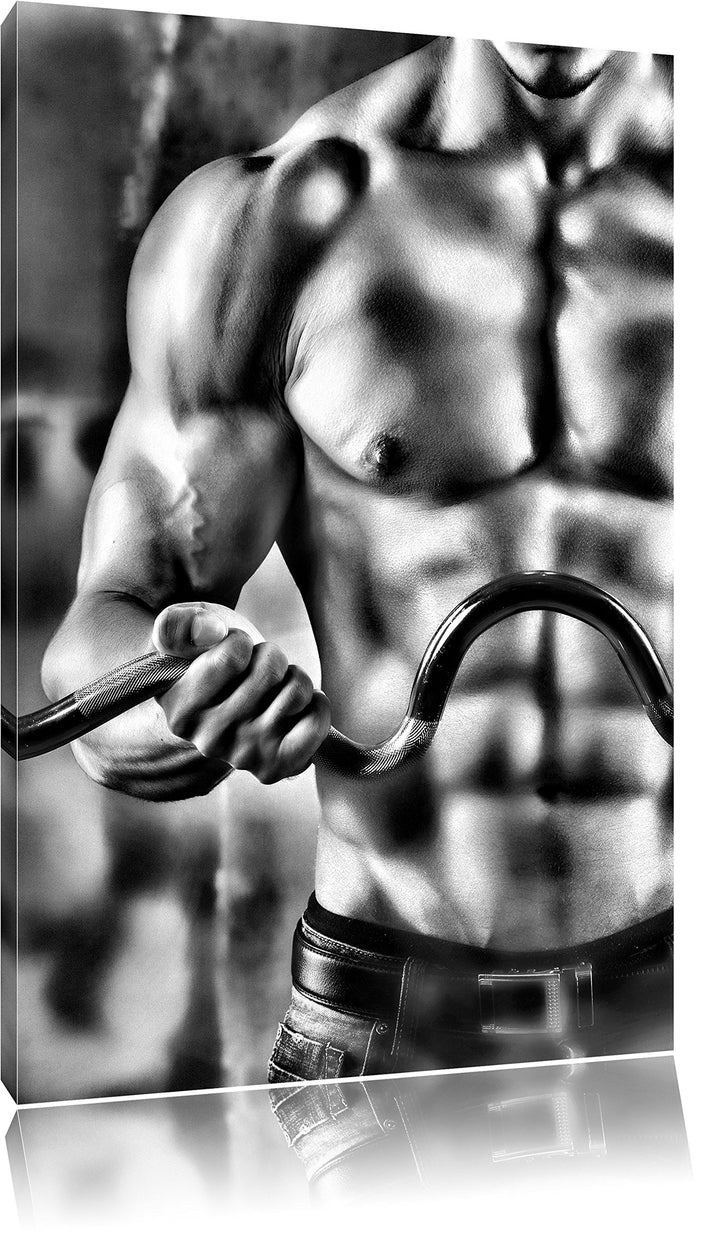 Monocrome, Bodybuilding, Format: 100x70 auf Leinwand, XXL riesige Bilder fertig gerahmt mit Keilrahm