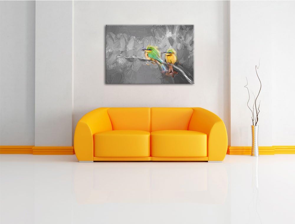 exotische Vögel auf Ast schwarz/weiss Deluxe Format: 100x70 cm auf Leinwand, XXL riesige Bilder fert