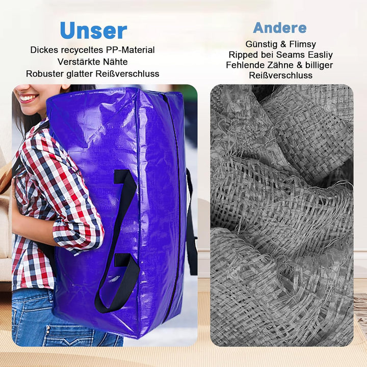 Umzugskartons 95-Liters-Dunkelblau,8 Stück Grosse Aufbewahrungstasche mit Reissverschlüssen,Robuste